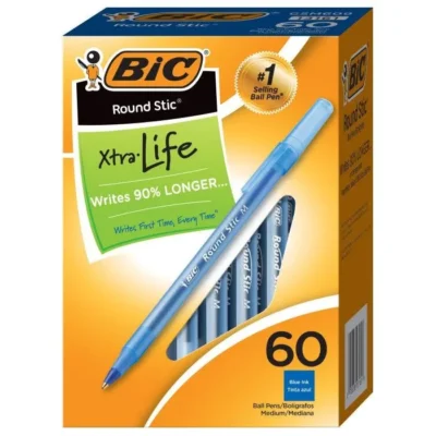 Bic® Round Stic® Pens Xtra Life Medium Point Blue 60/box GSM609