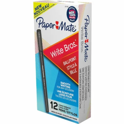 Paper Mate Write Bros Medium Black Ballpoint Stick Pens 12s