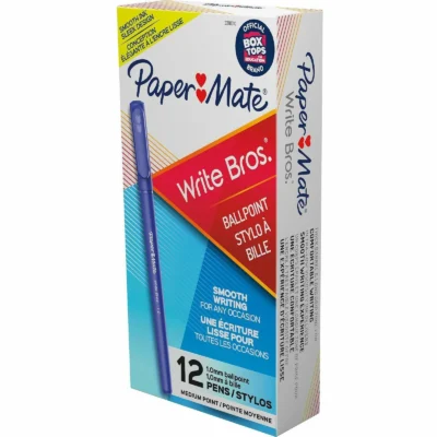Paper Mate Write Bros Medium Blue Ballpoint Pens 12s
