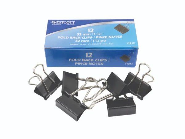 Westcott® 1-1/4" (32 mm) Black Fold Back Clips, 12/box
