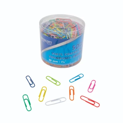 Westcott Vinyl coated paper clips 33mm at Fineline Stationery Edson Alberta