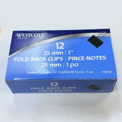 Westcott® 1" (25 mm) Black Fold Back Clips, 12/box