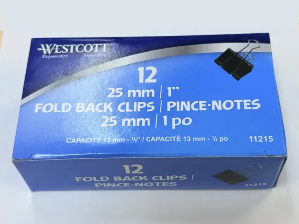 Westcott® 1" (25 mm) Black Fold Back Clips, 12/box