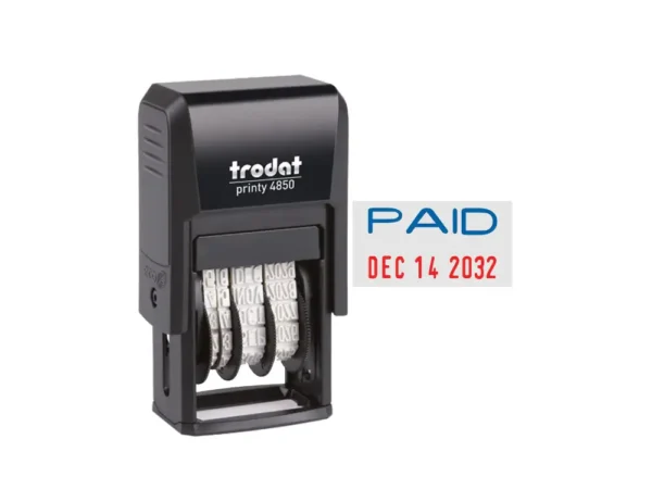 Trodat® Printy 4850 Dater Paid stamp available at Fineline Stationery Edson