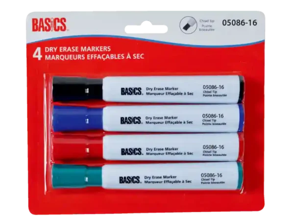 Basics Dry Erase Markers Chisel Tip 4-color Pack available at Fineline Stationery Edson