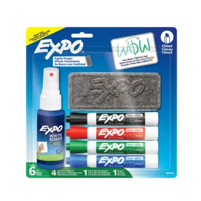 Expo 2 Chisel Tip Starter Set with Eraser, Expo Cleaner and 5 Expo Dry Erase markers available at Fineline Stationery Edson